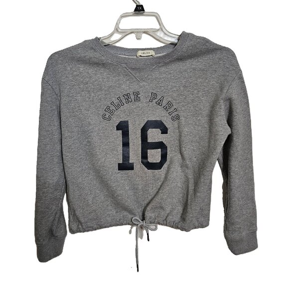 CELINE Paris Gray Crop Shirt Sweatshirt - Picture 1 of 5